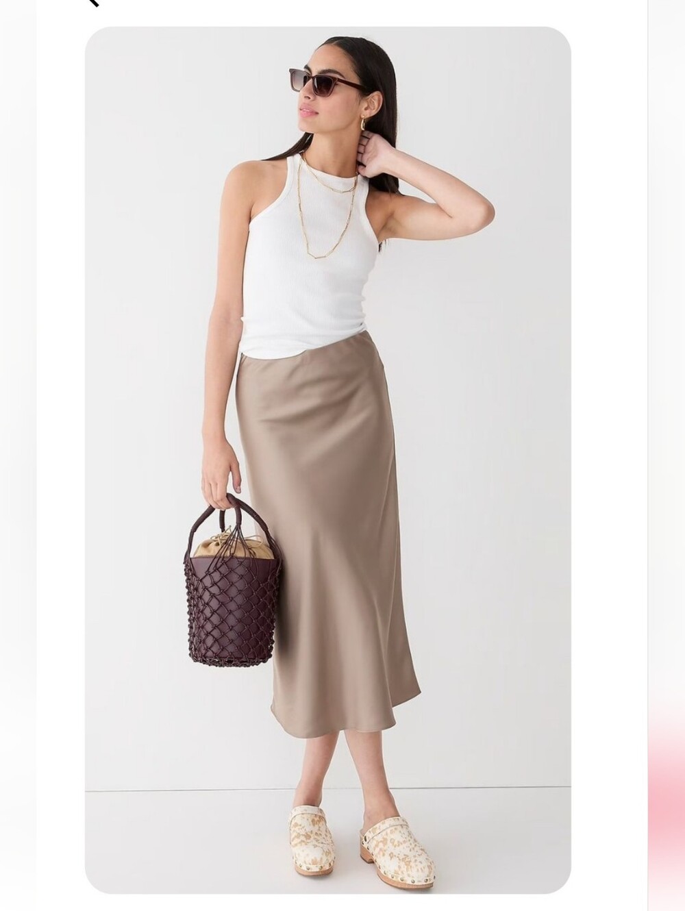 J.Crew Gwyneth Satin Slip Midi Skirt in Warm Boulder Tan - Size Medium (Style #A